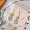 Pendientes de Plata 925 con Aguja Dorada Esmalte Azul Tradicional, Tachuelas con Forma de Jarrón, Pendientes de Gancho Estilo Chino Personalidad Temperamento Hanfu para Mujer