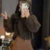 Chique coreano outono e inverno novo estilo, suéter de tricô fofo com decote V solto relaxado, suéter casual simples versátil para mulheres
