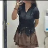 Conjunto de dos piezas de top vintage de verano para mujer con curvas, de manga corta, diseño de pura tentación y falda estilizada