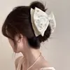 Presilha de Cabelo 3D com Laço e Pérolas para Mulheres, Nova High-End Estilo Coreano 2025, Acessório de Cabelo Presilha Jacaré