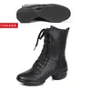Zapatos de baile tipo marinero de tacón medio y suela blanda para mujer, zapatos de baile cuadrado, botas de baile de media pantorrilla, zapatos de baile modernos de suela blanda resistentes al desgaste