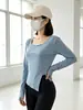Camiseta de Manga Larga para Mujer en Otoño e Invierno, Corte Ajustado, Cuello Redondo Bajo, Estilo Chica Sexy y Atrevida, Top Irregular, Capa Base Elegante y a la Moda