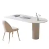 Escritorio de Piedra Sinterizada de Lujo Ligero para Hogar Apartamento Pequeño Oficina Minimalista Moderna Escritorio de Computadora Estilo Crema Dormitorio Escritorio y Silla Blanco Puro