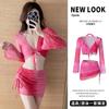 Traje de baño para mujer Bikini Cuatro piezas Dividido Aspecto adelgazante Pecho pequeño 2025 Nuevo Manga larga Chica de aguas termales Traje de baño Gama alta