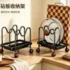 Estante de acero al carbono para tapas de ollas y tablas de cortar estilo vintage, soporte para tablas de cortar de cocina, base para guardar espátulas y cucharas, escurridor vertical