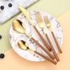 Conjunto de garfo e faca estilo ins transfronteiriço, estilo japonês e coreano, imitação de madeira, com alça, aço inoxidável, utensílios de mesa ocidentais, conjunto de garfo e colher de sobremesa