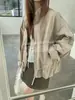 Jaqueta Curta Solta Estilo Workwear Vintage GAGD para Mulheres, Outono 2026 Jaqueta Oversized de Algodão Lavado com Cordão