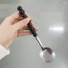 Colher Exquisita de Aço Inoxidável com Cabo Tipo Cerâmica, Colher para Comer Frutas, Colher de Cabo Longo para Misturar Arroz, Colher Pérola de Quatro Cores