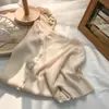 Cardigã de malha de manga curta com gola semiaberta estilo coreano para mulheres, top básico versátil simples e elegante de seda gelada para o verão