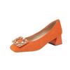 Zapatos de Piel Genuina y Gamuza Estilo Nuevo 2026 para Mujer, Tacón Grueso, Punta Cuadrada, Boca Baja, Hebilla de Perla Francesa, Zapatos Rojos de Boda, Zapatos para Ir al Trabajo