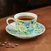 Fabricante Cor Esmalte Ramo de Jade Reunindo Fragrância Cerâmica Caneca de Café Exquisita Xícara de Espresso Latte Conjunto de Xícara de Chá para Chá da Tarde com Pires