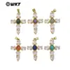 Wt-Mp320 Exquisito Delgado Cruz Transparente Zircón y Piedra de Color Chapado en Oro de 18 Quilates Colgante DIY Hecho a Mano