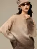 Tie-dye gradient cashmere wool brushed knit sweater top for women, autumn and winter, thick, round neck, knitwear, early autumn inner layer, base layer