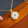 Colar pingente de círculo de prata 925 com jade Hetian moda feminina natural banhado a ouro pequeno estilo Palácio do Humor