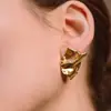 Pendientes de oro de 18 quilates con forma de cuadrado plisado irregular transfronterizos de Europa y Estados Unidos, pendientes minimalistas de personalidad, versátiles, estilo frío