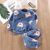 Traje cálido de franela para otoño e invierno para niños, acolchado y grueso, ropa para el hogar, ropa de otoño y pantalones largos, conjunto de ropa interior para niños y niñas