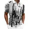 Nueva Camisa Polo Casual para Hombre de Verano Estilo Europeo y Americano Estilo Pintura a Tinta Impresión 3D Solapa Manga Corta Cremallera