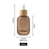 Botella de vidrio ámbar con gotero para sérum de 30 ml, tapa de madera de bambú personalizada de alta gama, para cuidado de la piel y del cabello, aceite esencial, OEM