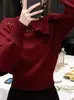 Suéter Pequeño de Lazo Estilo Francés para Mujeres Petite, Nuevo Otoño e Invierno Holgado Sencillo de Punto de Alta Calidad
