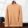 Suéter de Cachemira Grueso de Cuello Semi-Alto para Hombre Otoño e Invierno Nuevo Negocios Casual Tejido Camiseta Base Color Sólido Suéter Versátil