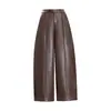 Novas Calças Largas Quentes de Couro PU para Mulheres Outono/Inverno 2026 Cintura Alta Emagrecedoras Soltas para Ir ao Trabalho Cropped Casuais Tendência