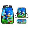 Mochila SONIC Nueva Transfronteriza Mochila de Dibujos Animados Bidimensionales Mochila Escolar para Estudiante de Primaria Juego de Tres Piezas