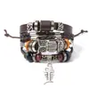 Pulsera Trenzada Multicapa para Hombre de Bicicleta Nueva Europea y Americana Cruzada de Piedra Negra Joyería de Cuero Retro de Moda