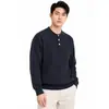 Suéter de punto acanalado vertical con cuello Henley para hombre estilo Old Money, top de manga larga de corte relajado, ropa casual para hombre, adecuado para el trabajo o como capa base.