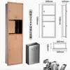 Caja de Papel Larga Empotrada en la Pared para Baño Hotel Acero Inoxidable Portarrollos de Papel de Cocina Tres en Uno con Cubo de Basura y Dispensador de Pañuelos