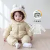 Enterizo de Plumas Estilo Dulce para Recién Nacidas, con Capucha de Conejito, 90% Plumas, Traje para Gatear, Ropa de Invierno Estilo Coreano para Niños Pequeños