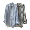 Nova Camisa Listrada Francesa Simples de Outono Silhueta Solta Preguiçosa Emagrecedora Temperamento Gola Reversível Manga Longa Top para Mulheres