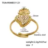Miduoduo 5A Zirconio Corazón Corona Colgante Collar Pendientes Pulsera Anillo Juego Acero Inoxidable Chapado Oro Real 18K