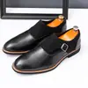 Sapatos masculinos de couro com bico e fivela, tamanho grande, estilo britânico, sapatos formais para negócios casuais, sapatos Monk, sapatos masculinos para escritório