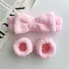 Conjunto de Faixa de Cabelo e Pulseira de Pelúcia Transfronteiriço para Mulheres, Absorvente Cor Sólida Veludo Coral Laço Lavar o Rosto Impermeável Faixa de Cabelo
