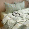 Estilo Ins, 100% algodão, tingimento em fio, algodão lavado, conjunto de cama de três peças, adequado para dormitórios estudantis, tamanho de cama de solteiro, macio e confortável