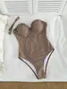 Bikini de una pieza estilo europeo Maillard a cuadros transfronterizos con encaje, ajustado, sin espalda, sexy, con tirantes desmontables para mujer