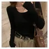 Camada interna elegante e sofisticada de gola quadrada e corte justo, suéter de tricô afunilado para outono e inverno para mulheres, blusa de manga longa