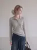 Suéter de Punto Calado con Cuello Polo Estilo Old Money para Mujer, Top Francés de Otoño, Diseño Único, Capa Base 2196