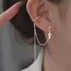 Pendientes de cruz individuales Corea del Sur elegantes pendientes de gorro personalidad borla cadena para la oreja joyería para la oreja largos clip para la oreja celebridad de Internet
