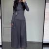 Vestido de manga larga con tirantes finos y costuras en contraste de color transfronterizo de Amazon, novedad de otoño de 2024, ropa de mujer