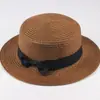 Sombrero de Sol de Verano Estilo Coreano para Madre e Hija con Lazo Ala Plana Protección Solar Sombrero de Paja Exterior Plano Plegable Sombrero de Sol