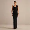 Vestido de Noite de Alto Padrão Personalizado Vestido Longo Decote em V Profundo Design Drapeado Elegante Recorte Lateral Bodycon Justo Vestido de Festa
