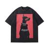 Bonito cão lobo Doberman spaniel Europeu e americano moda high street solto oversize masculino e feminino lavado desgastado spray direto camiseta de manga curta
