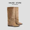Versión de piel de vaca~9cm de tacón oculto punta fina botas bootcut para mujer caña ancha efecto adelgazante botas apiladas Maillard botas altas retro