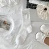 Meias 3/4 de Couro com Laço para Mulheres, Meias 3/4 Estilo Doce Japonês, Meias Finas Vazadas em Malha com Barra Rebatida para Primavera e Verão