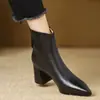 Botines de Punta Gruesa para Mujer 2026 Nuevos Botines Individuales Retro para el Trabajo Tacón Grueso Tacón Medio Adelgazantes Otoño Invierno Botas de Tacón Alto Nude