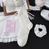 Meias com Laço Lolita para Mulheres, Meias Finas Respiráveis para o Verão no Meio da Panturrilha, Meias Japonesas Doces de Renda Cor Sólida Folgadas