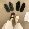 Zapatos de Mujer Peludos Redondos Retro Color Café para Otoño e Invierno, Mocasines Planos Mary Jane de Lana Estilo Hada para Maternidad