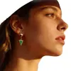 Pendientes de Concha de Gama Alta Transfronterizos para Mujer, Acero de Titanio Galvanizado en Oro de 18 Quilates con Pendientes Triangulares Incrustados de Diamantes, Accesorios de Oreja de Moda de Lujo Ligero
