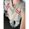 Camisa polo de sarga estilo americano con bloques de color y manga corta para hombre, marca de moda, camiseta de manga media en gris y negro, corte holgado